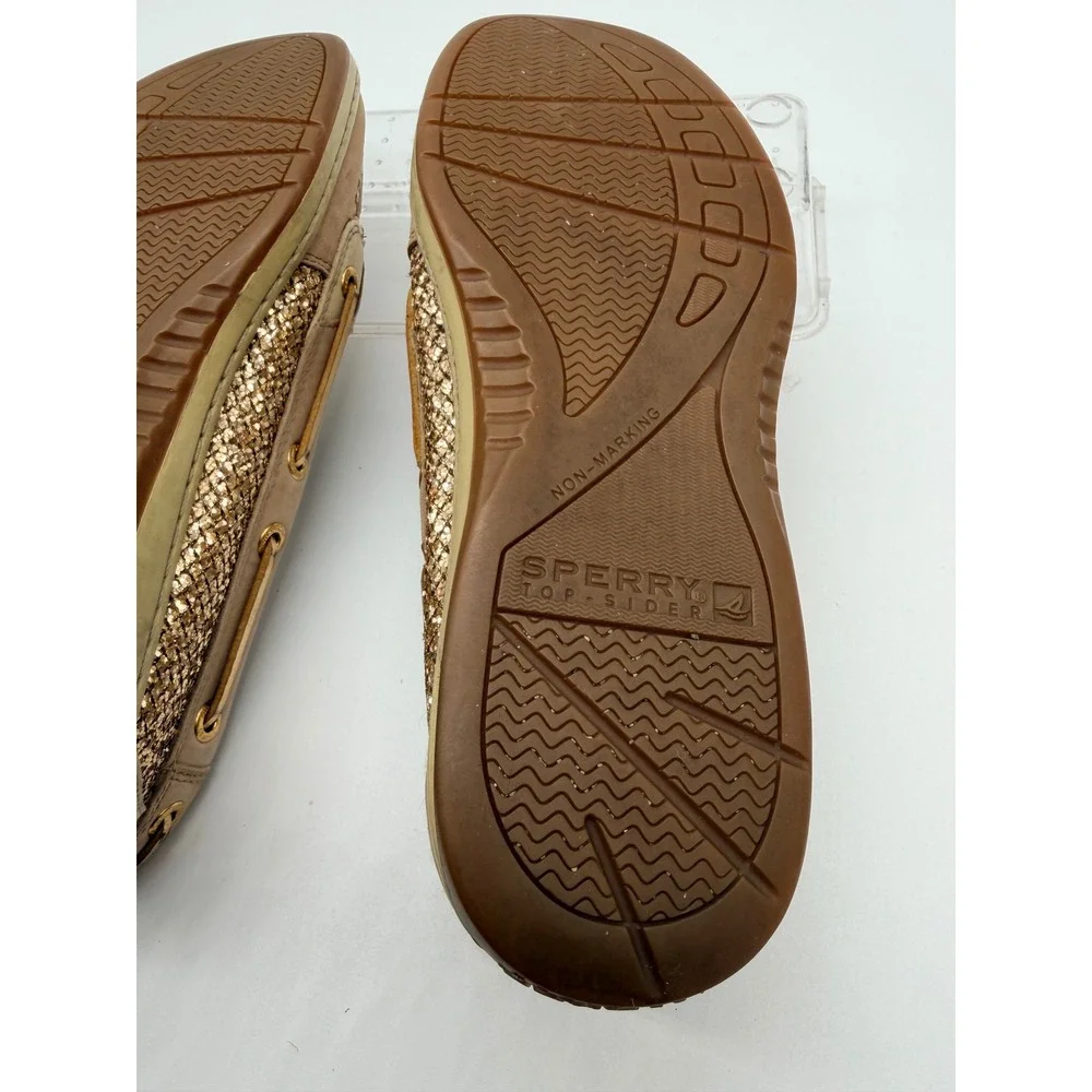 Sperry Top-Sider Angelfish Boat Shoes Women's 7.5M Tan Gold Glitter Leather